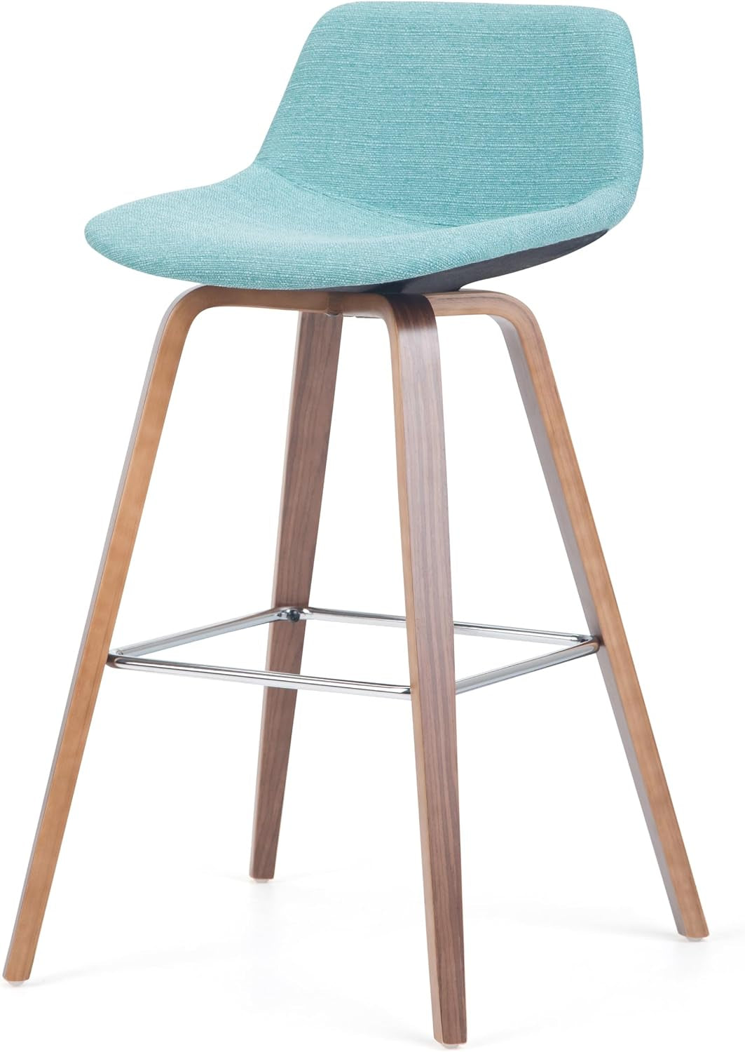 SIMPLIHOME Raya 24" Seat Height Vegan Leather Counter Stool (Set of 2) | Aqua Blue, Mid-Century Counter Stools with Curved Backrest and Footrest; Upholstered Kitchen or Bar Seating.