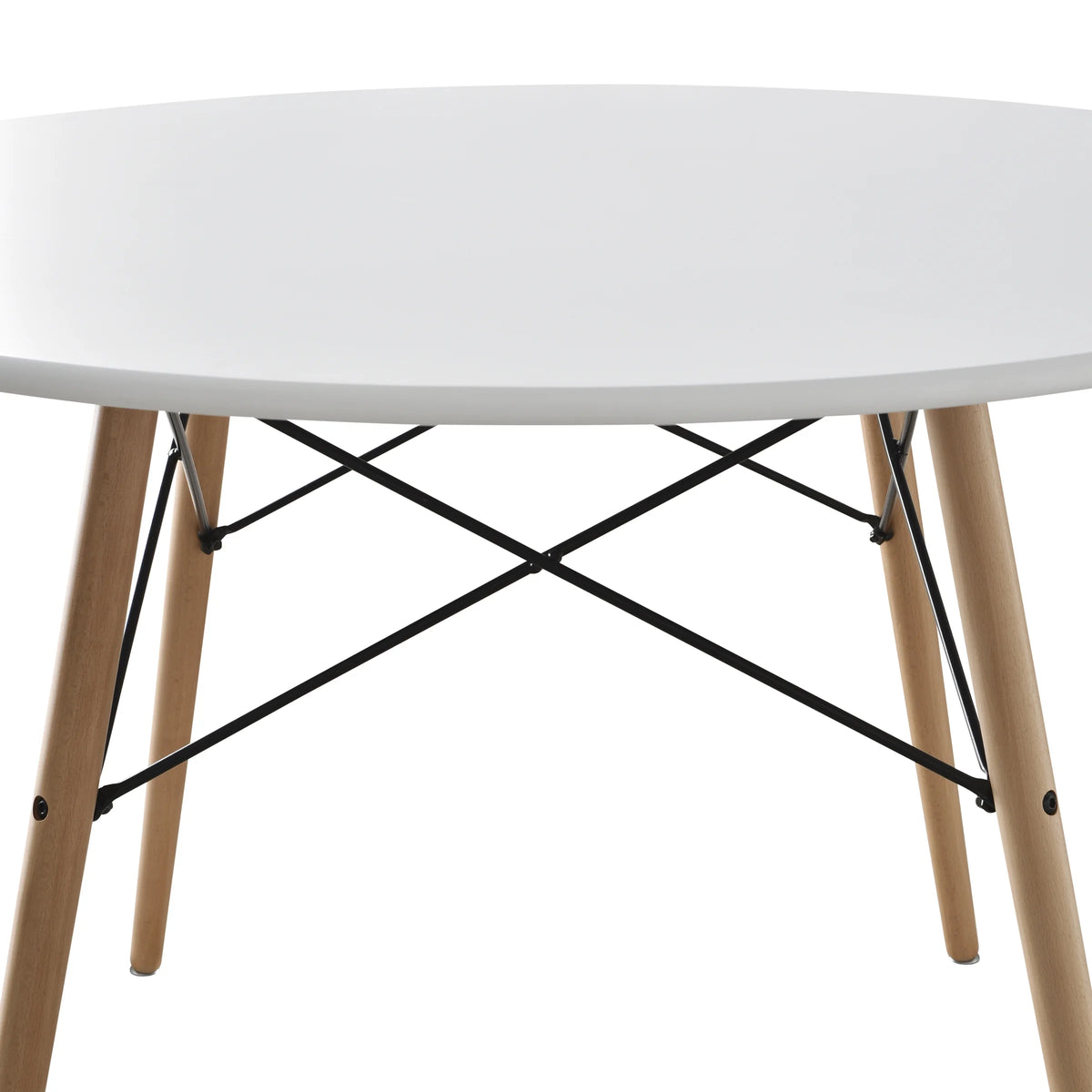 42 Inch round Modern Wood Dining Table, Mid-Century Style, Beech and White