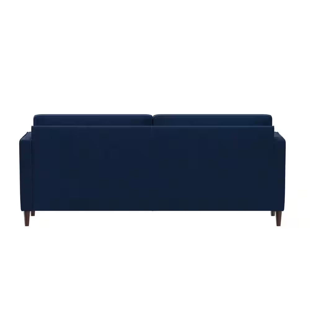 Lillith 75.6 In. Square Arm Polyester Mid- Century Modern Rectangle Sofa in Navy Blue