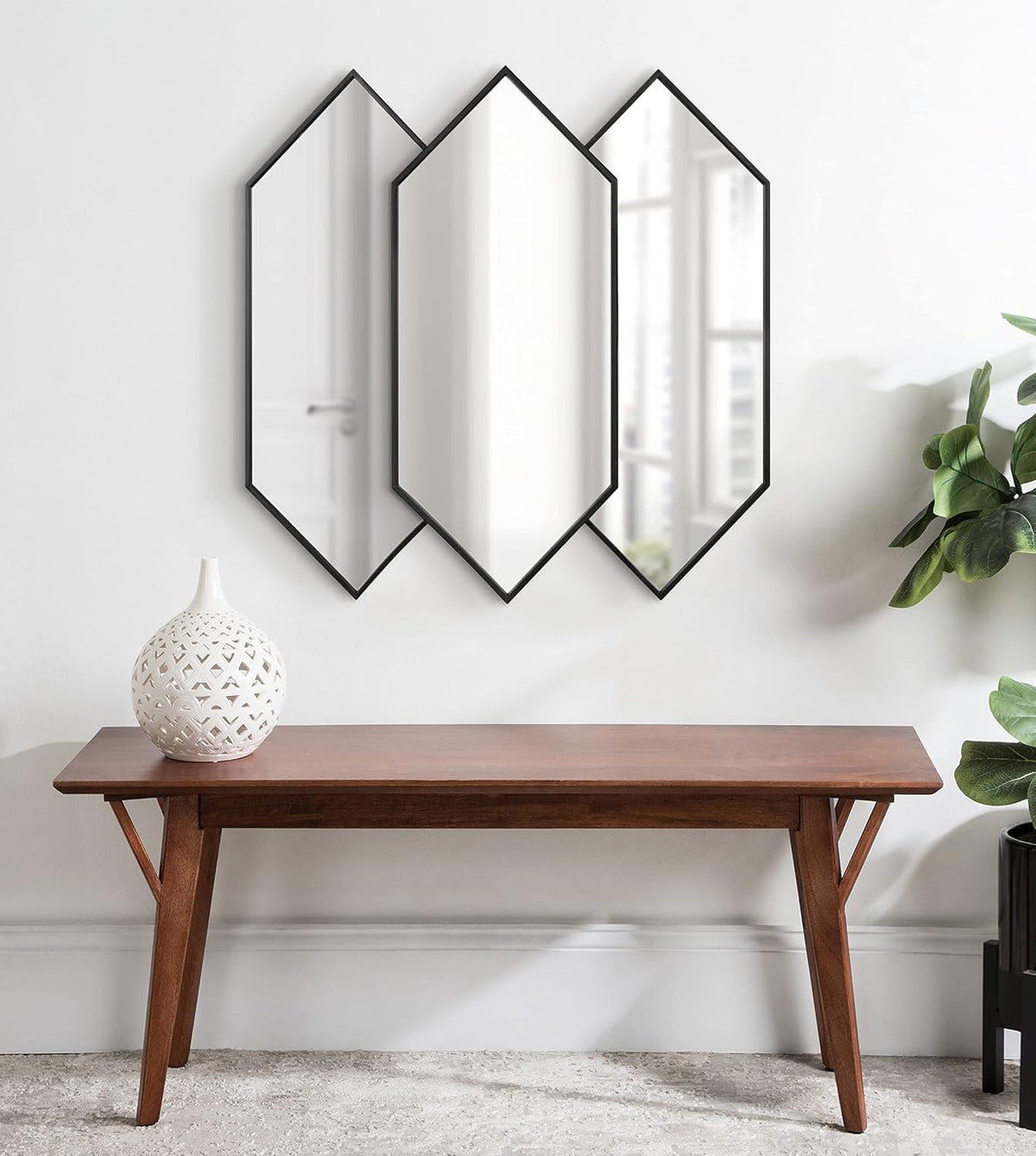 Diaz Stacked Wall Mirror; 28 X 27; Black; Decorative Dimensional Midcentury Modern Wall Decor with Geometric Shape and Symmetrical Design