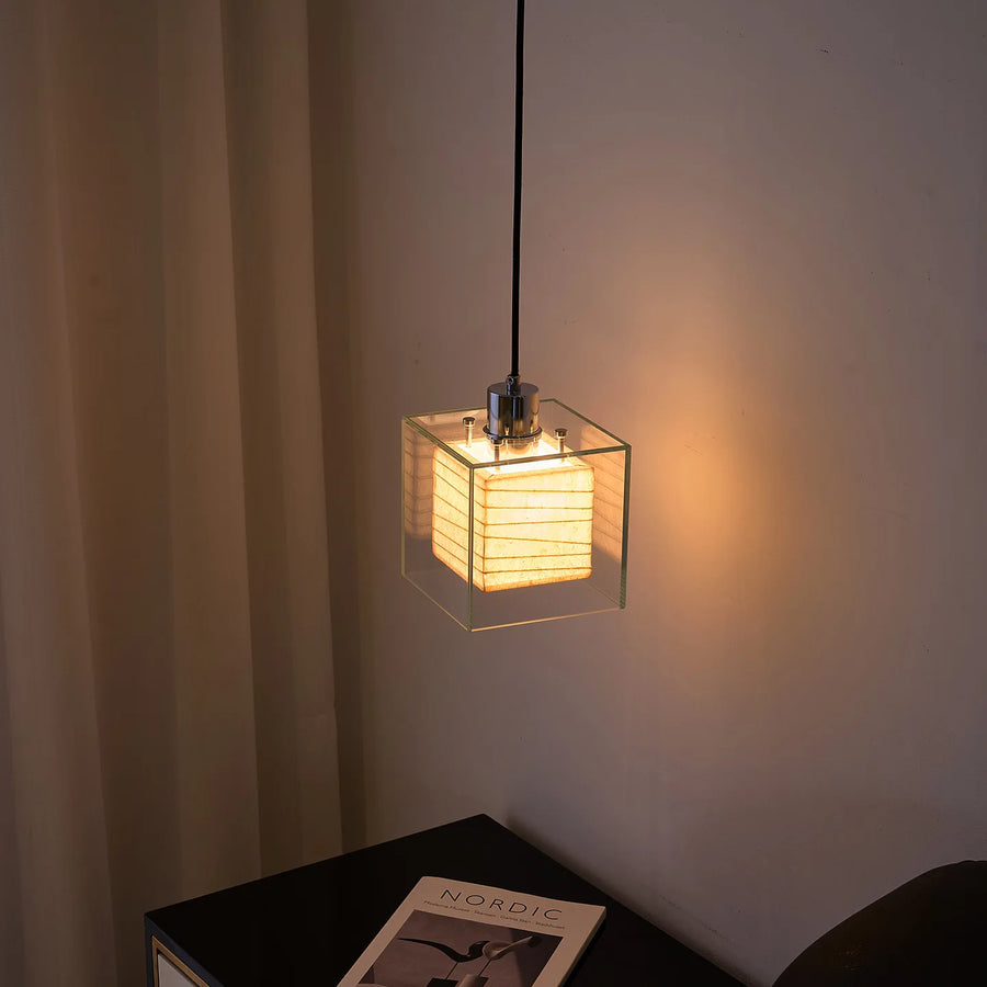 Ellington Collection | Geometric Atomic-Era Brass Pendant - showcasing full sculptural form and curated finish in a Mid-Century Modern living room setting.
