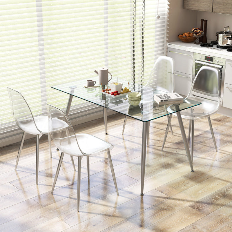Set of 4 Dining Chairs Modern Plastic Shell Side Chair with Clear Seat and Wood Legs