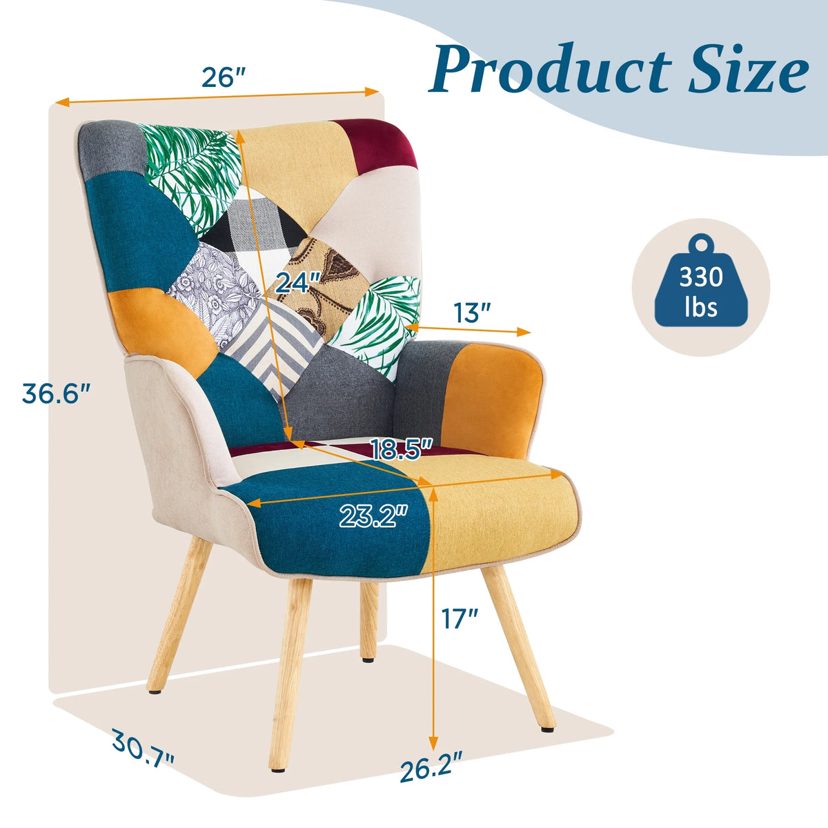 TEWLOSS Patchwork Accent Chairs Set of 2 Living Room Chairs, Boho Blue