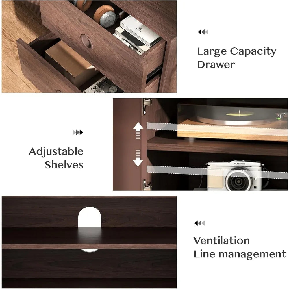 Dresden Collection | Grand Display Walnut Console - highlighting material texture and craftsmanship detail in a Mid-Century Modern entryway setting.