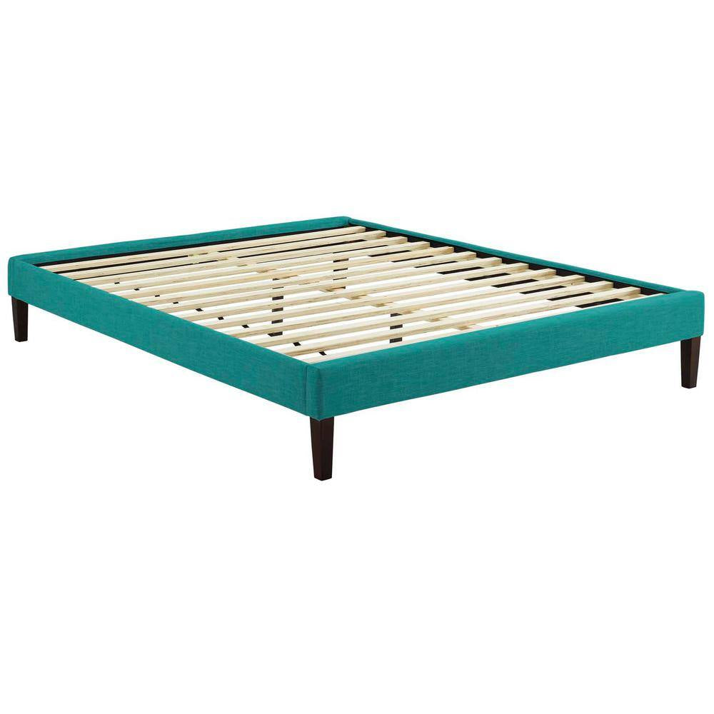 Tessie Teal Full Upholstered Fabric Bed Frame with Squared Tapered Legs