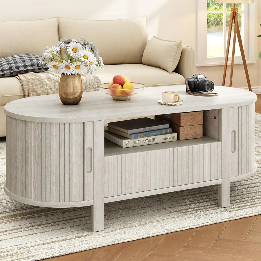 The Fontaine Walnut & Brass Oval Coffee Table