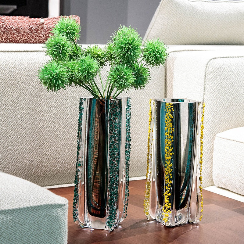 Dresden Collection | Sculptural Glass-Topped Hand-Blown Crystal Vase - showcasing full sculptural form and curated finish in a Mid-Century Modern living room setting.