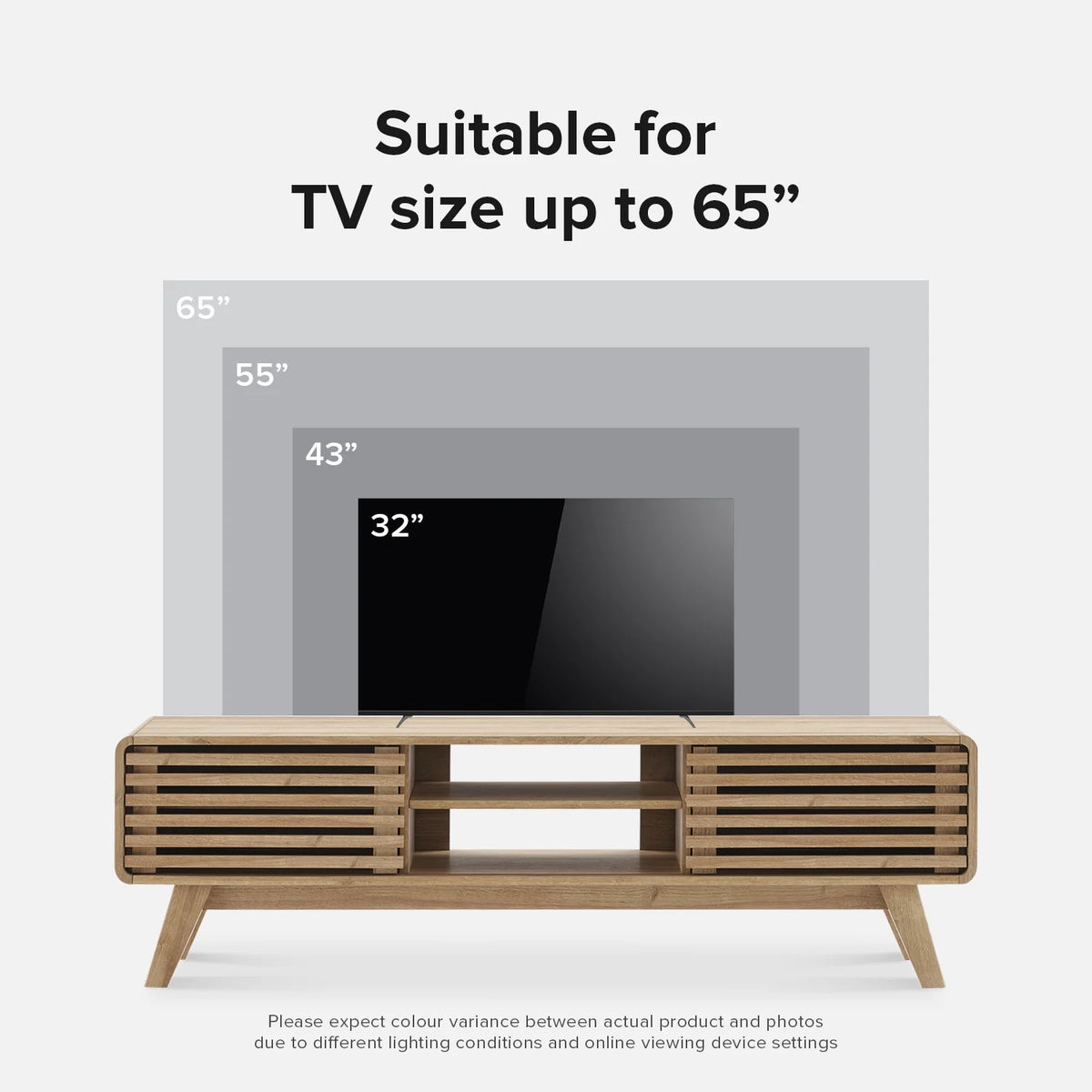 Ensley 59" Low Mid-Century Modern TV Stand Console for TV under 70", Oak