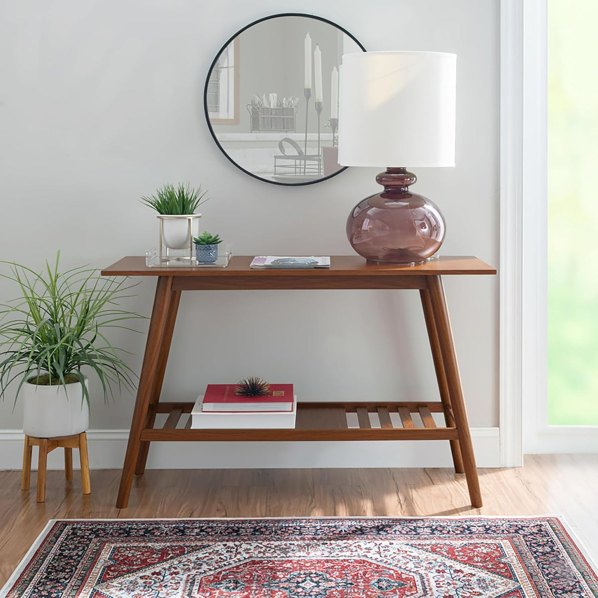 Linon Melissa Mid-Century Modern Walnut Console Table
