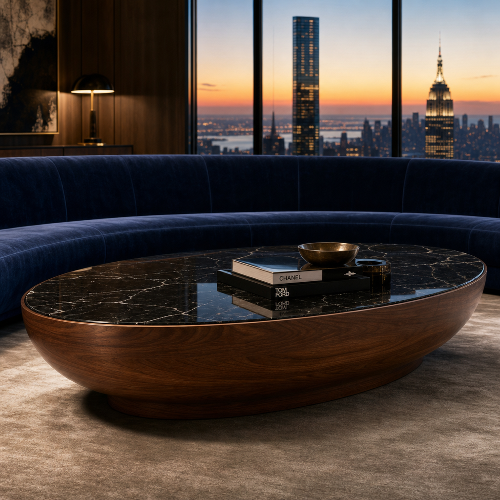 The Astoria Walnut & Black Marble Oval