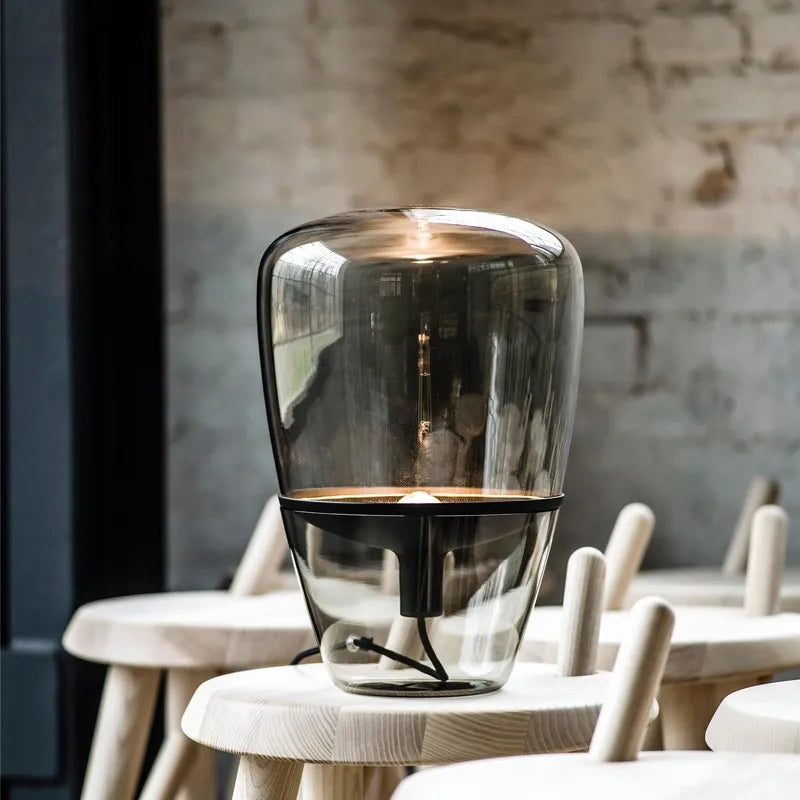 Astoria Collection | Sculptural Glass-Topped Czech Crystal Table Lamp - highlighting material texture and craftsmanship detail in a Mid-Century Modern living room setting.