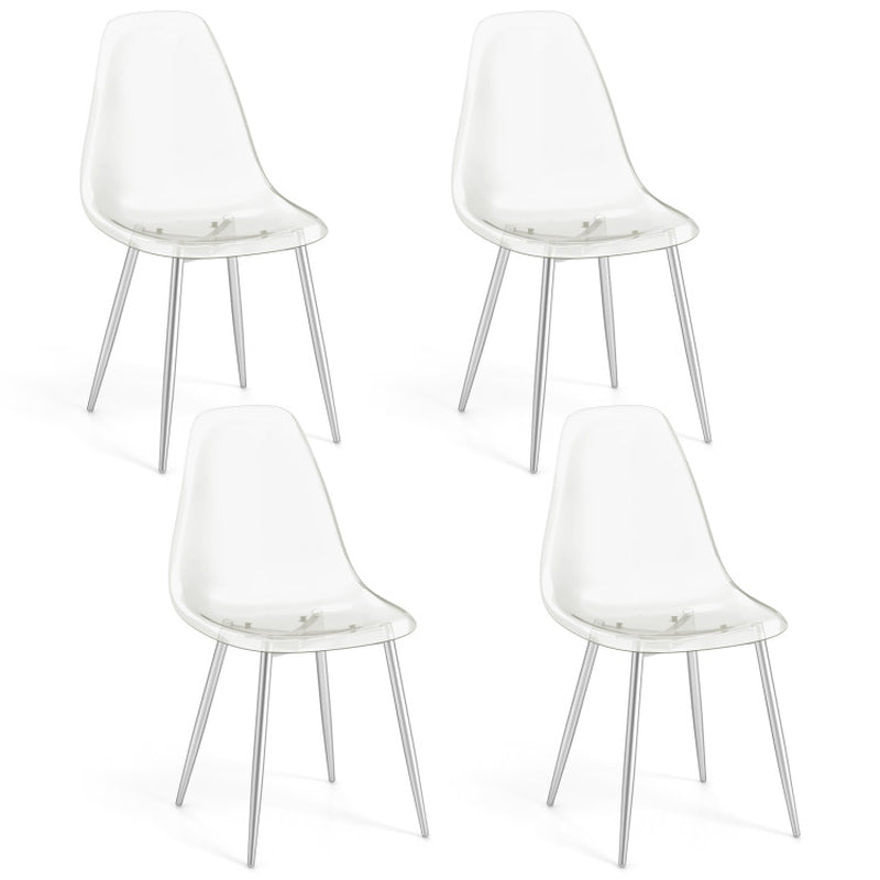 Set of 4 Dining Chairs Modern Plastic Shell Side Chair with Clear Seat and Wood Legs