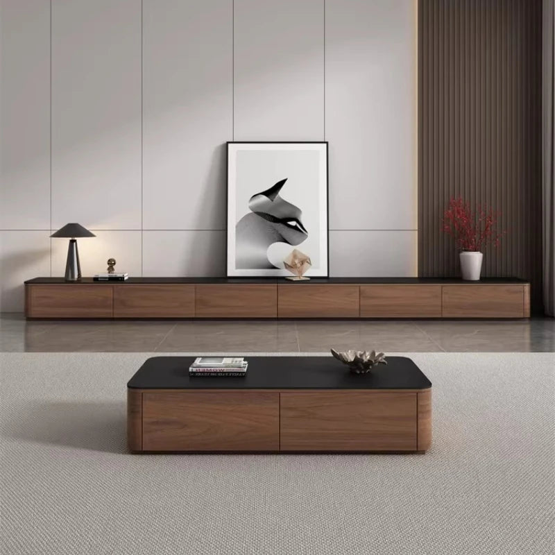 Belmont Collection | Hairpin-Legged Brass-Accented Walnut Console - presented at scale within a designed interior in a Mid-Century Modern entryway setting.