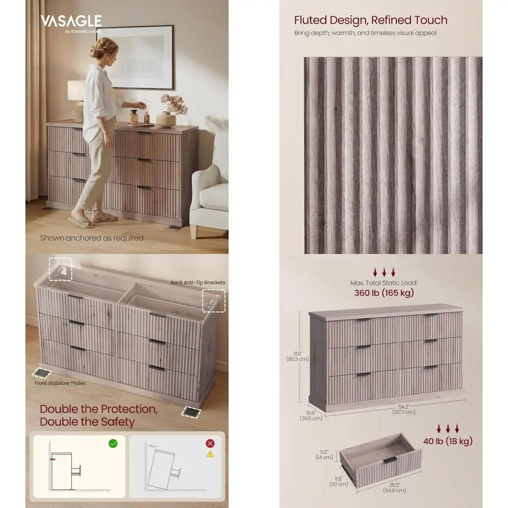 Cordoba Collection | Fluted Brass-Accented Walnut Six-Drawer Dresser - highlighting material texture and craftsmanship detail in a Mid-Century Modern bedroom setting.