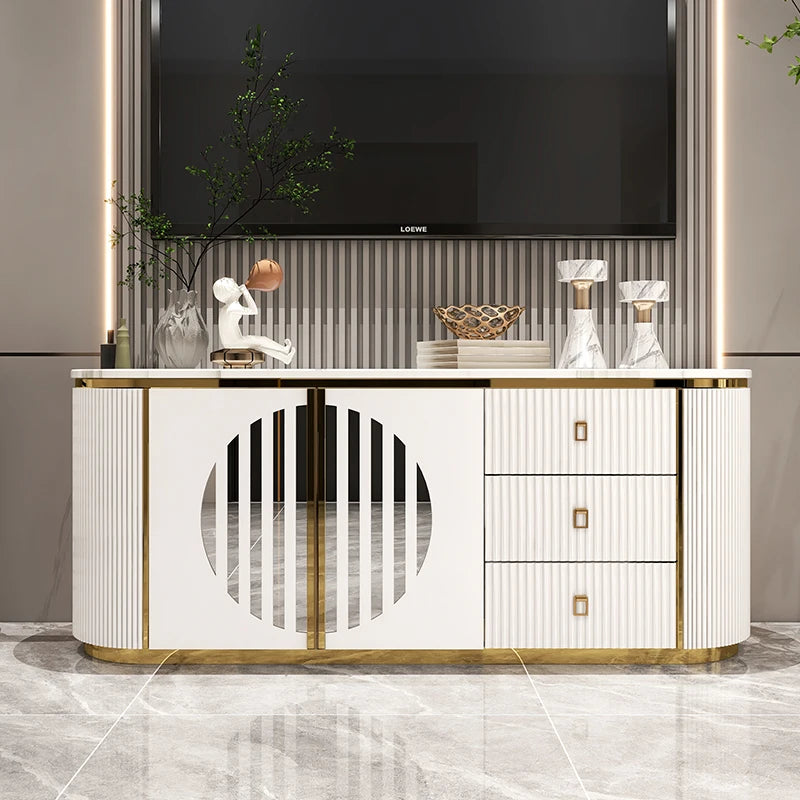Belmont Collection | Tapered-Leg Brass-Accented Rich Walnut Media Console - revealing tonal warmth and surface patina under ambient light in a Mid-Century Modern entryway setting.
