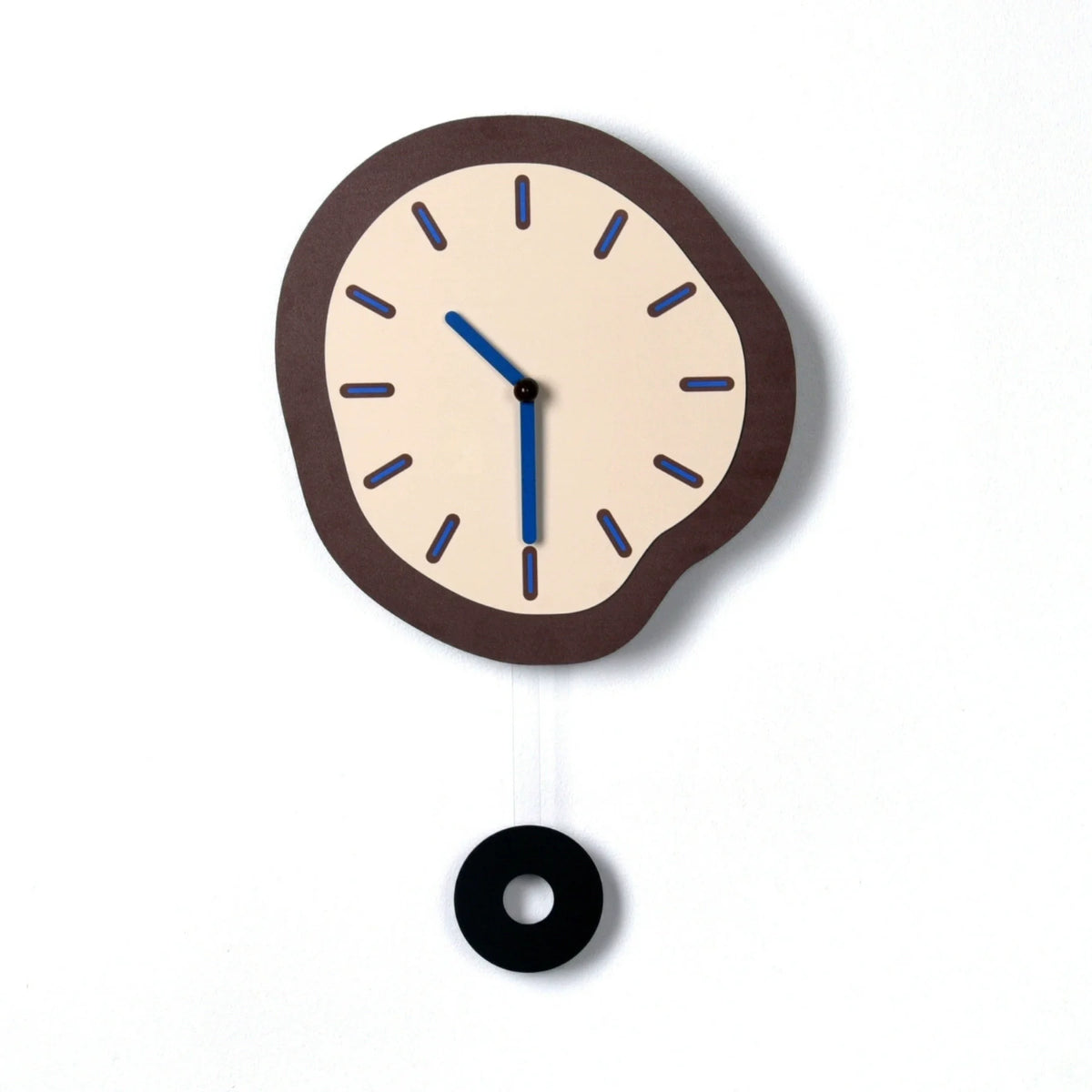 Astoria Collection | Sculptural Brass-Accented Walnut Wall Clock - highlighting material texture and craftsmanship detail in a Mid-Century Modern living room setting.