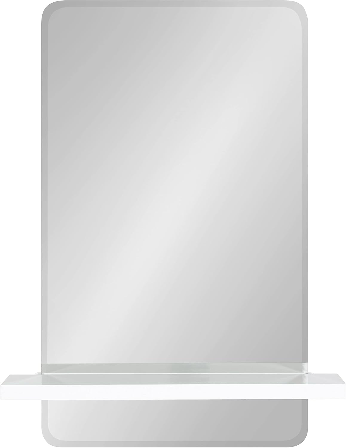 Fossett Frameless Rectangle Wall Mirror, 18 X 30, White, Decorative Functional Mirror with Shelf for Storage and Display