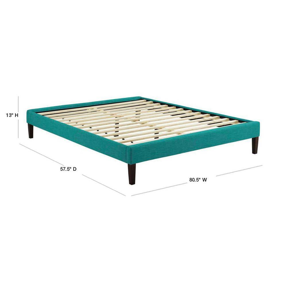 Tessie Teal Full Upholstered Fabric Bed Frame with Squared Tapered Legs