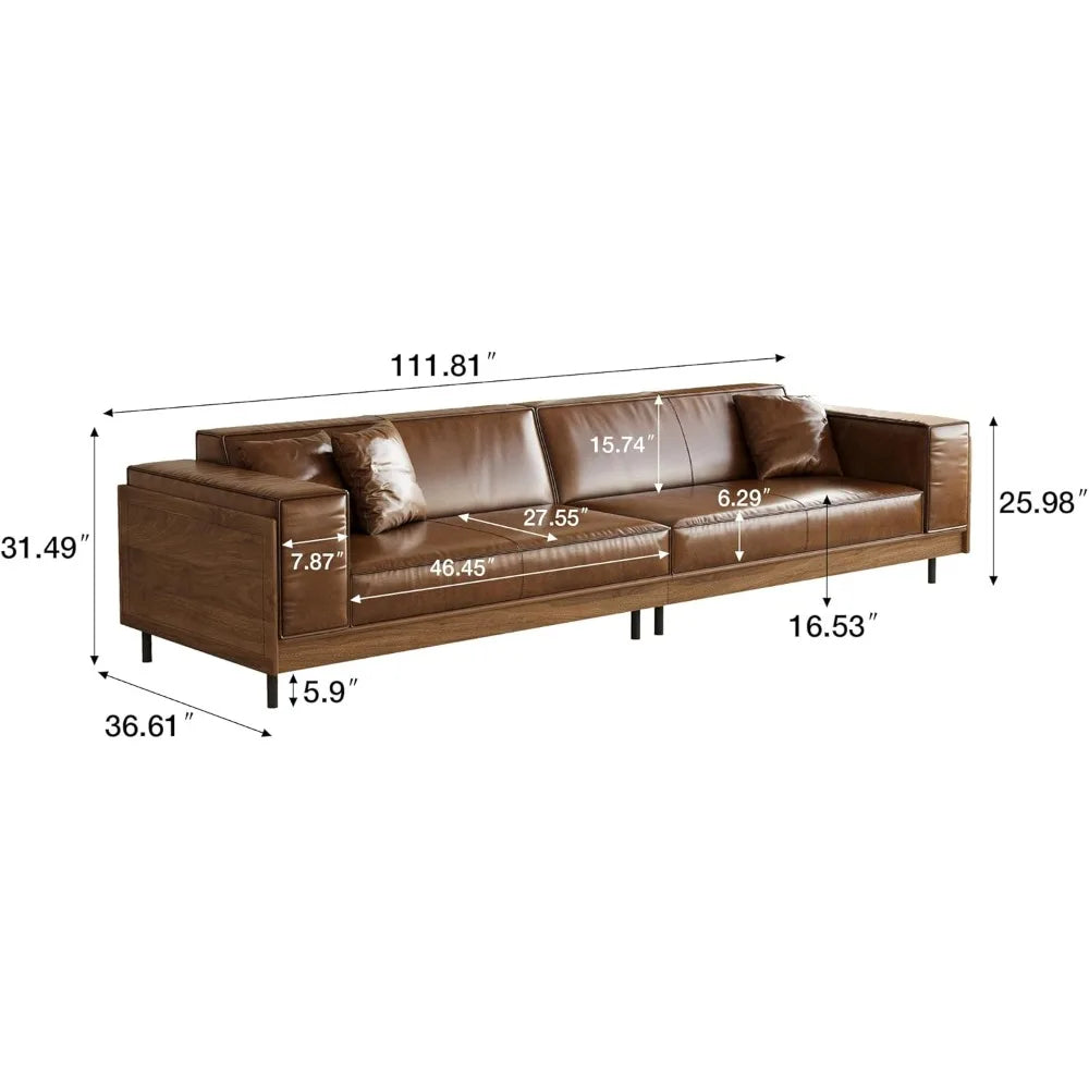 Ellington Collection | Floating Leather-Wrapped Full-Grain Leather & Walnut Lounge Chair - featuring close-up joinery and artisanal finish quality in a Mid-Century Modern living room setting.