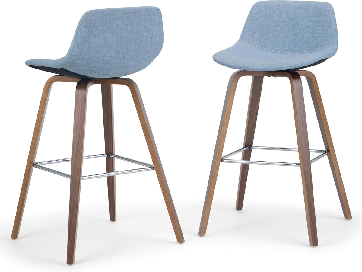 SIMPLIHOME Raya 24" Seat Height Vegan Leather Counter Stool (Set of 2) | Aqua Blue, Mid-Century Counter Stools with Curved Backrest and Footrest; Upholstered Kitchen or Bar Seating.