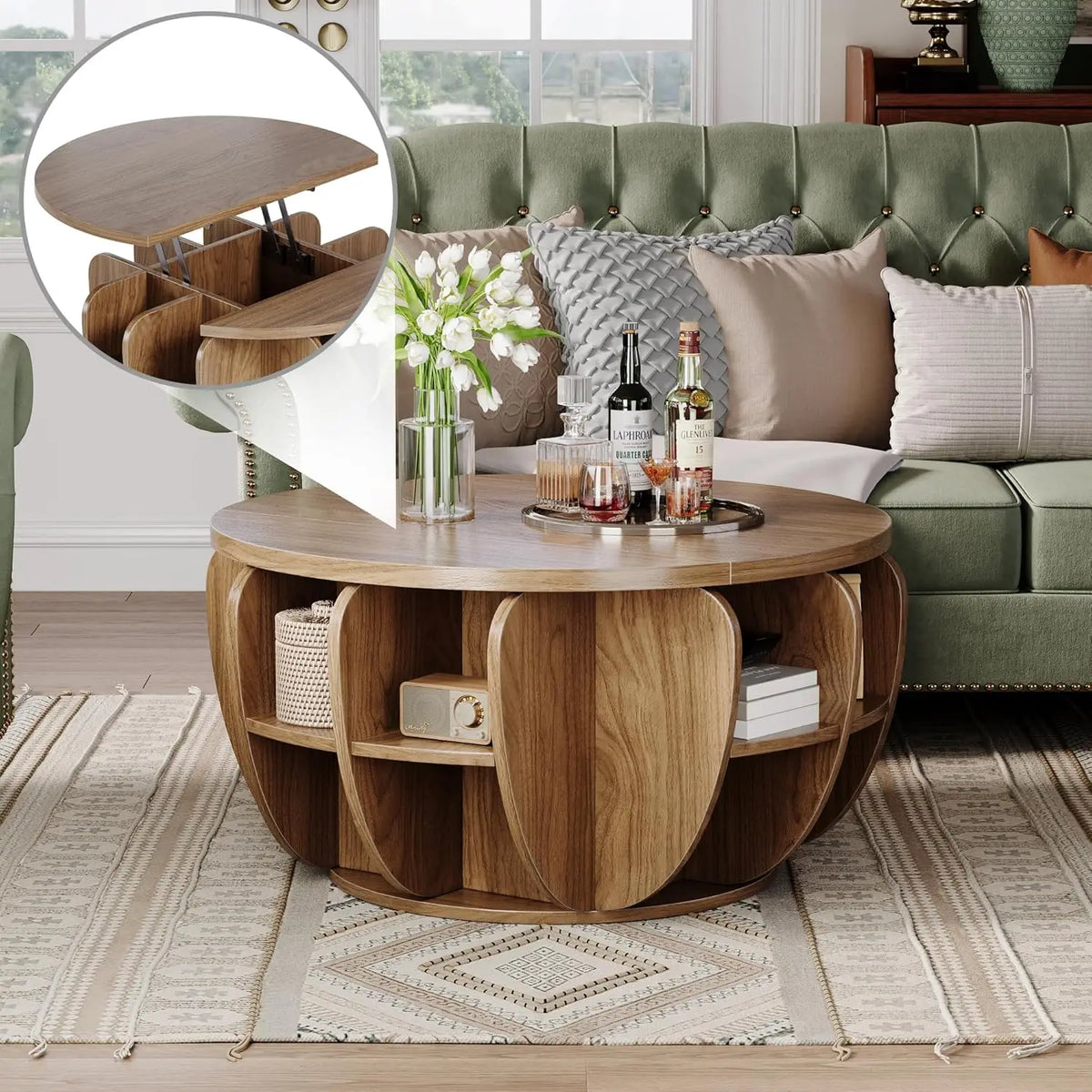 Astoria Collection | Tapered-Leg Atomic-Era Walnut Coffee Table - showcasing full sculptural form and curated finish in a Mid-Century Modern living room setting.