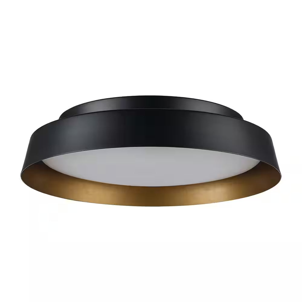 13 In. Black and Gold Integrated LED Flush Mount Ceiling Light with Frosted Glass