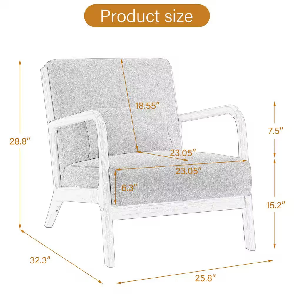 25.78 In. W Modern Beige Wood Frame Cotton and Linen Upholstered Accent Armchair (Set of 1)