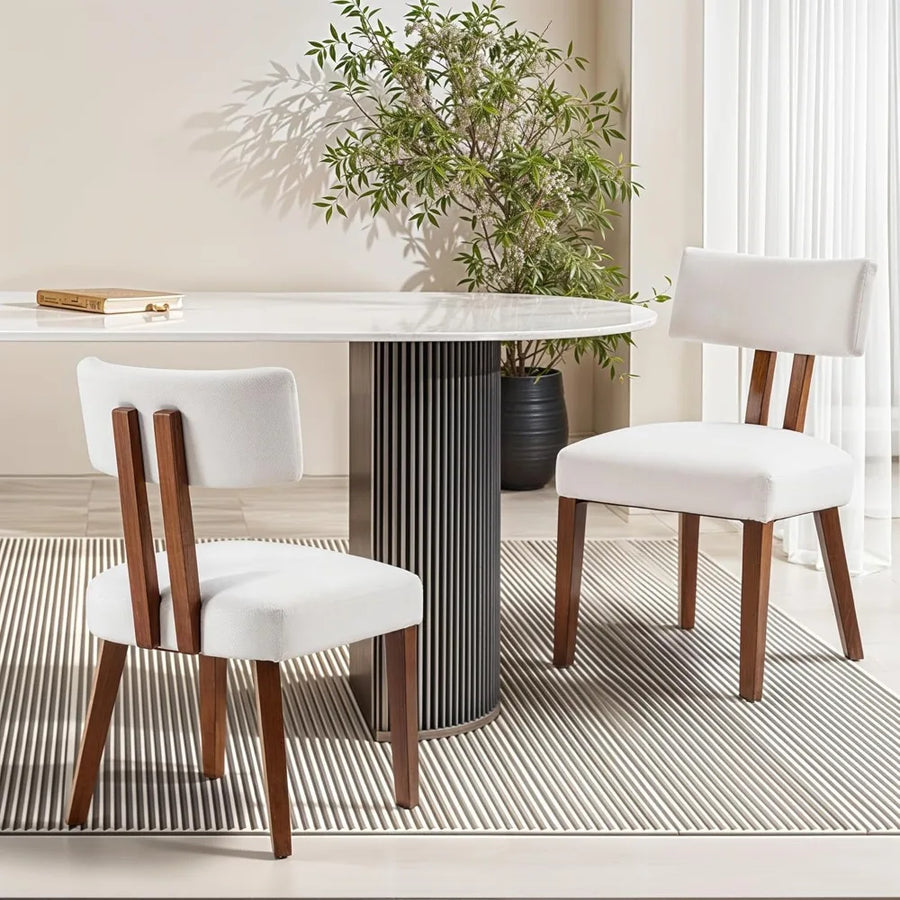 Astoria Collection | Arched Linen Dining Chairs - showcasing full sculptural form and curated finish in a Mid-Century Modern dining room setting.