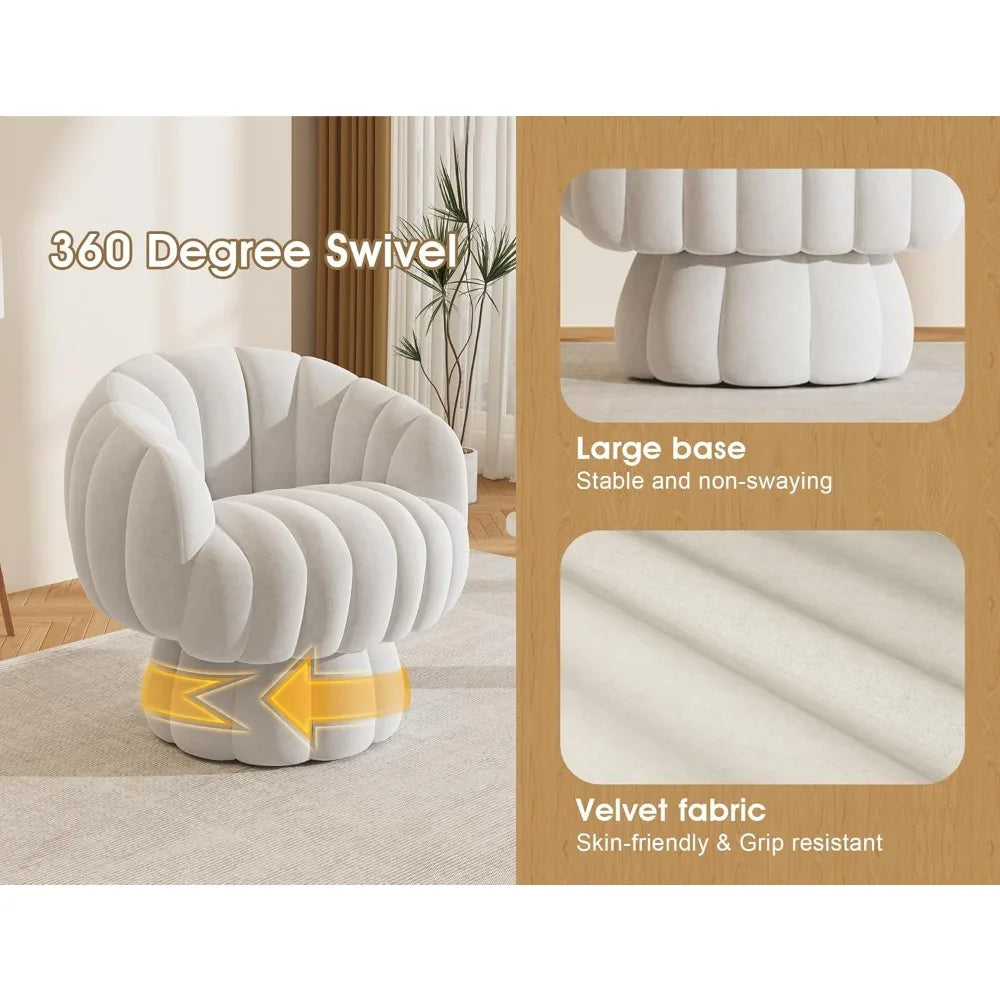 Fontaine Collection | Sculptural Velvet-Cushioned Velvet Swivel Duo - captured in a curated lifestyle vignette in a Mid-Century Modern living room setting.