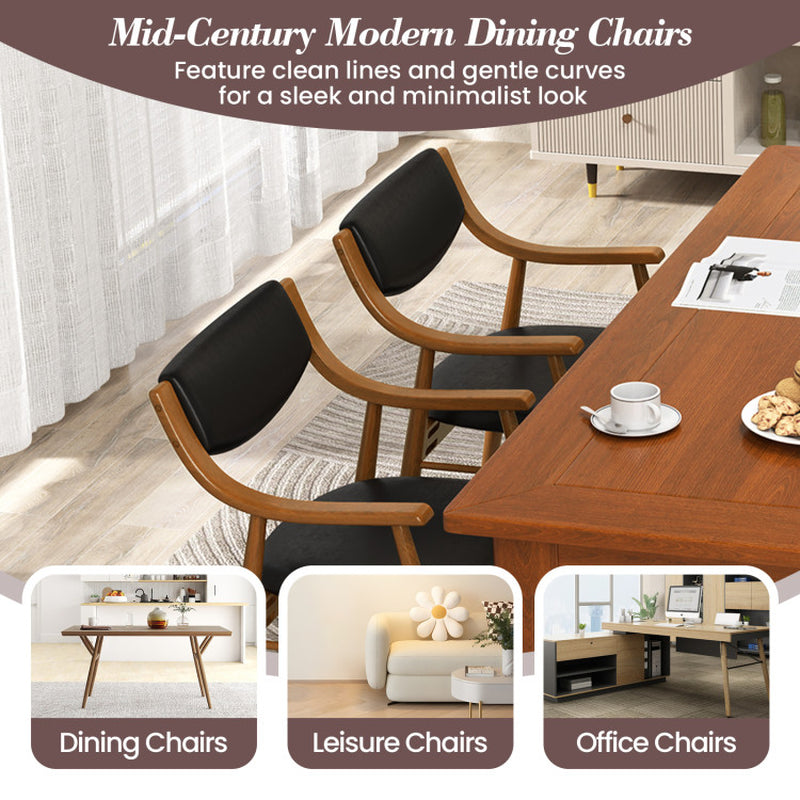 Wooden Dining Chair Set of 2 with Padded Seat and Back