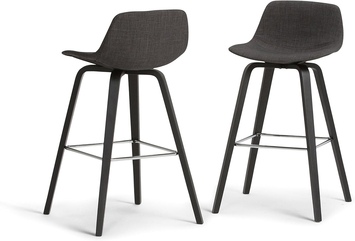 SIMPLIHOME Raya 24" Seat Height Vegan Leather Counter Stool (Set of 2) | Aqua Blue, Mid-Century Counter Stools with Curved Backrest and Footrest; Upholstered Kitchen or Bar Seating.