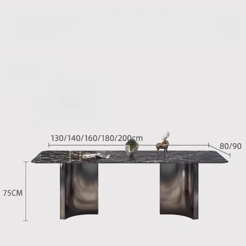 Belmont Collection | Geometric Marble-Topped Carrara Marble Dining Table - styled from an alternate angle revealing dimensional depth in a Mid-Century Modern dining room setting.