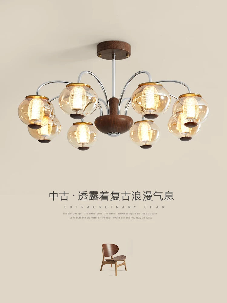 Dresden Collection | Atomic-Era Walnut Pendant - captured in a curated lifestyle vignette in a Mid-Century Modern living room setting.