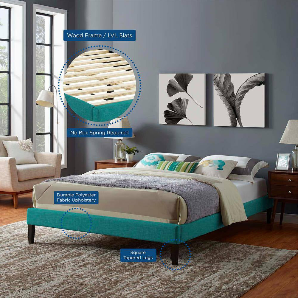 Tessie Teal Full Upholstered Fabric Bed Frame with Squared Tapered Legs