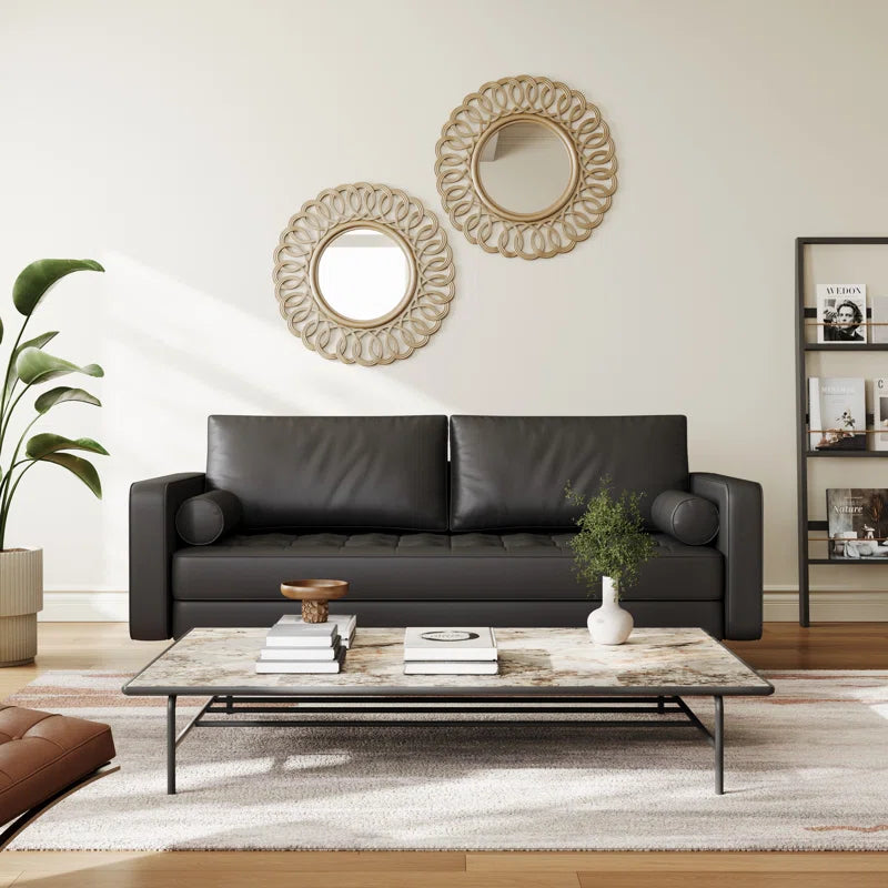 Bridgeview Leather Mid Century Modern Upholstered Square Arm Sofa or Loveseat