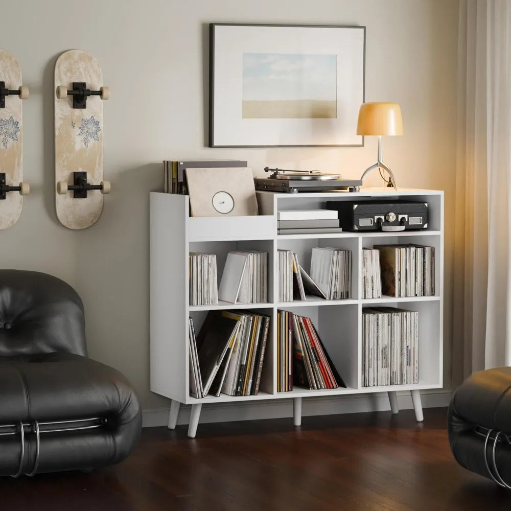 Ellington Collection | Tapered-Leg Brass-Accented Walnut Record Console - highlighting material texture and craftsmanship detail in a Mid-Century Modern entryway setting.