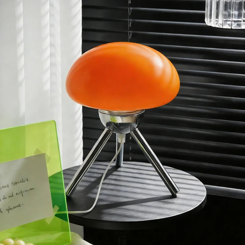 Bauhaus Mid-Century Cream Table Lamp – Retro Glass Ambient Elegance