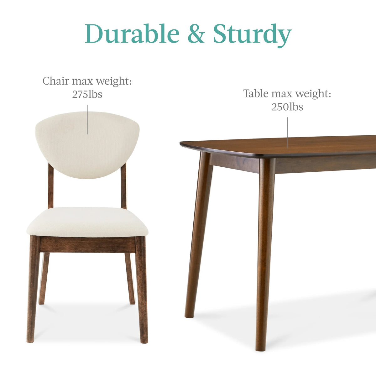 5-Piece Compact Wooden Mid-Century Modern Dining Set W/ 4 Chairs, Padded Seat & Back - Walnut/Cream