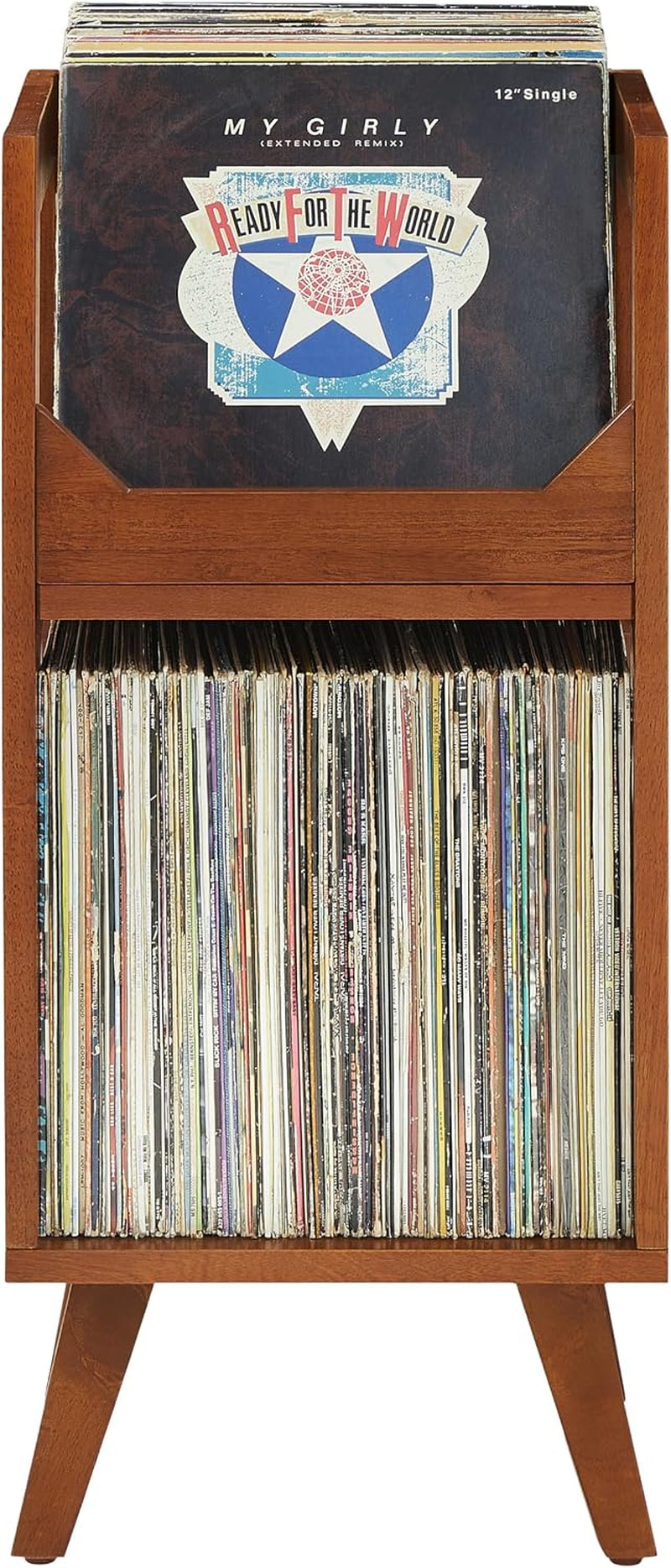 Asheville Small Mid-Century Modern Record Stand, Vinyl Storage, Holds up to 130 Records, Walnut