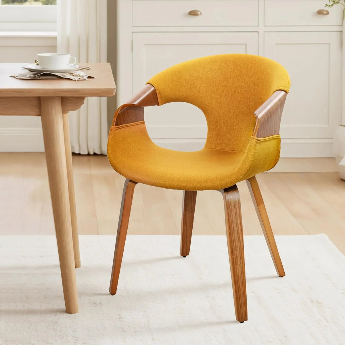 Belmont Collection | Atomic-Era Walnut & Brass - captured in a curated lifestyle vignette in a Mid-Century Modern living room setting.