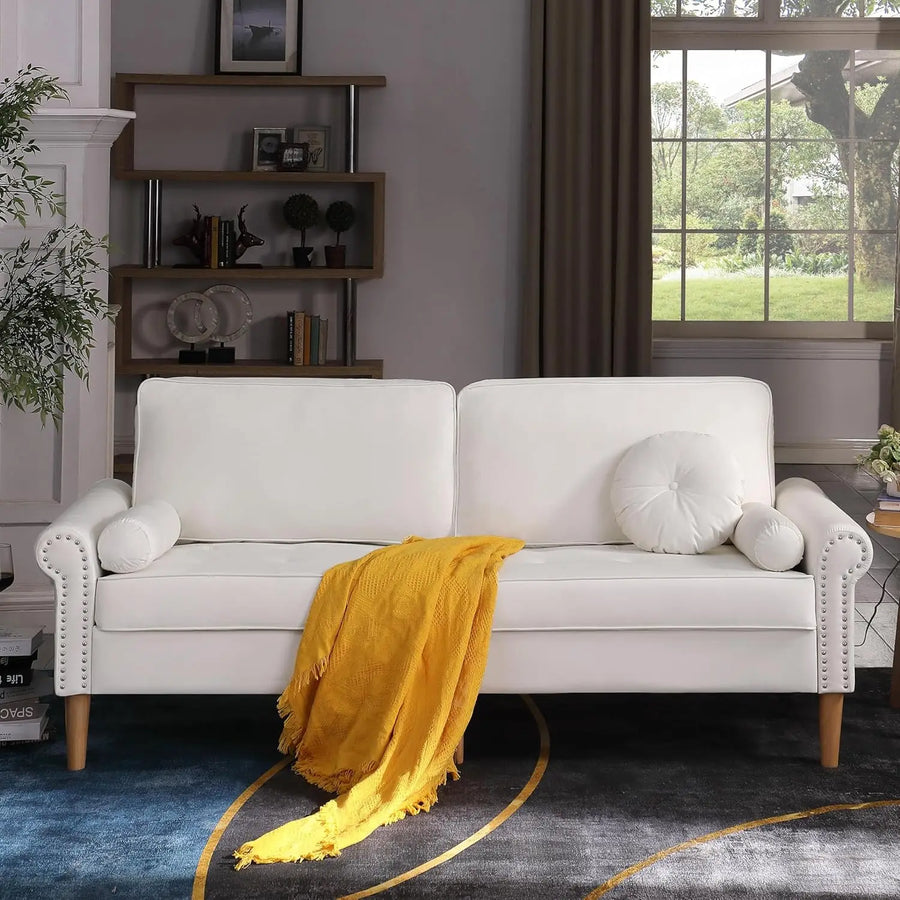 Fontaine Collection | Tapered-Leg Velvet-Cushioned Velvet Loveseat - showcasing full sculptural form and curated finish in a Mid-Century Modern living room setting.