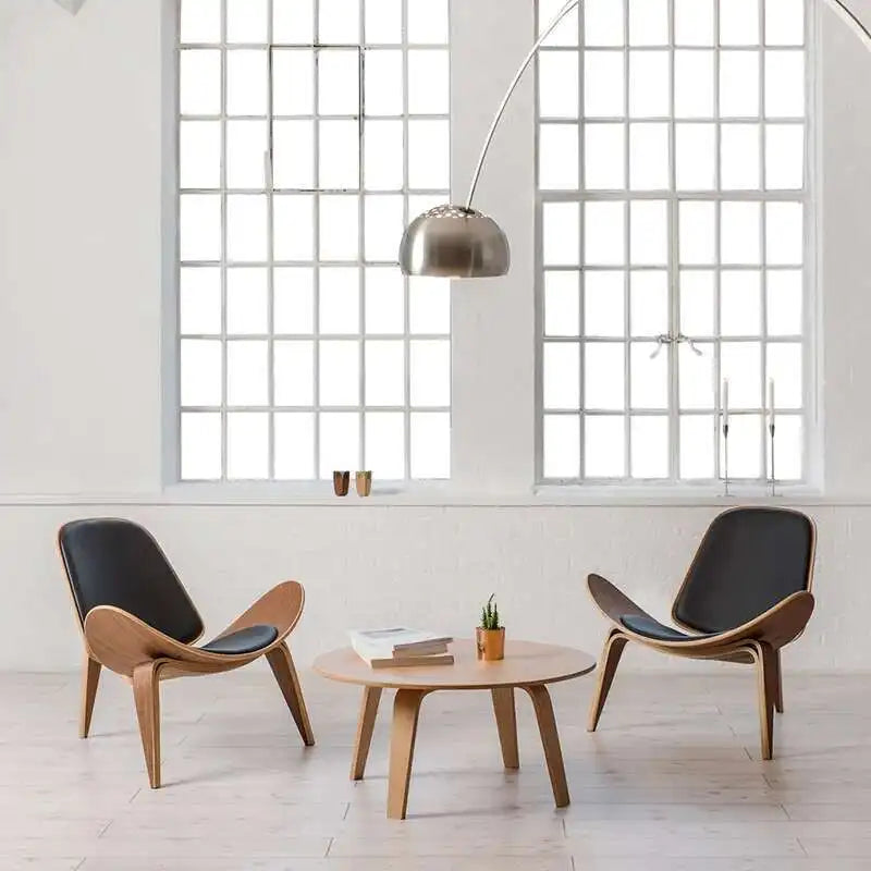 Dresden Collection | Geometric Circular Nordic Round Wood Coffee Table - showcasing full sculptural form and curated finish in a Mid-Century Modern living room setting.