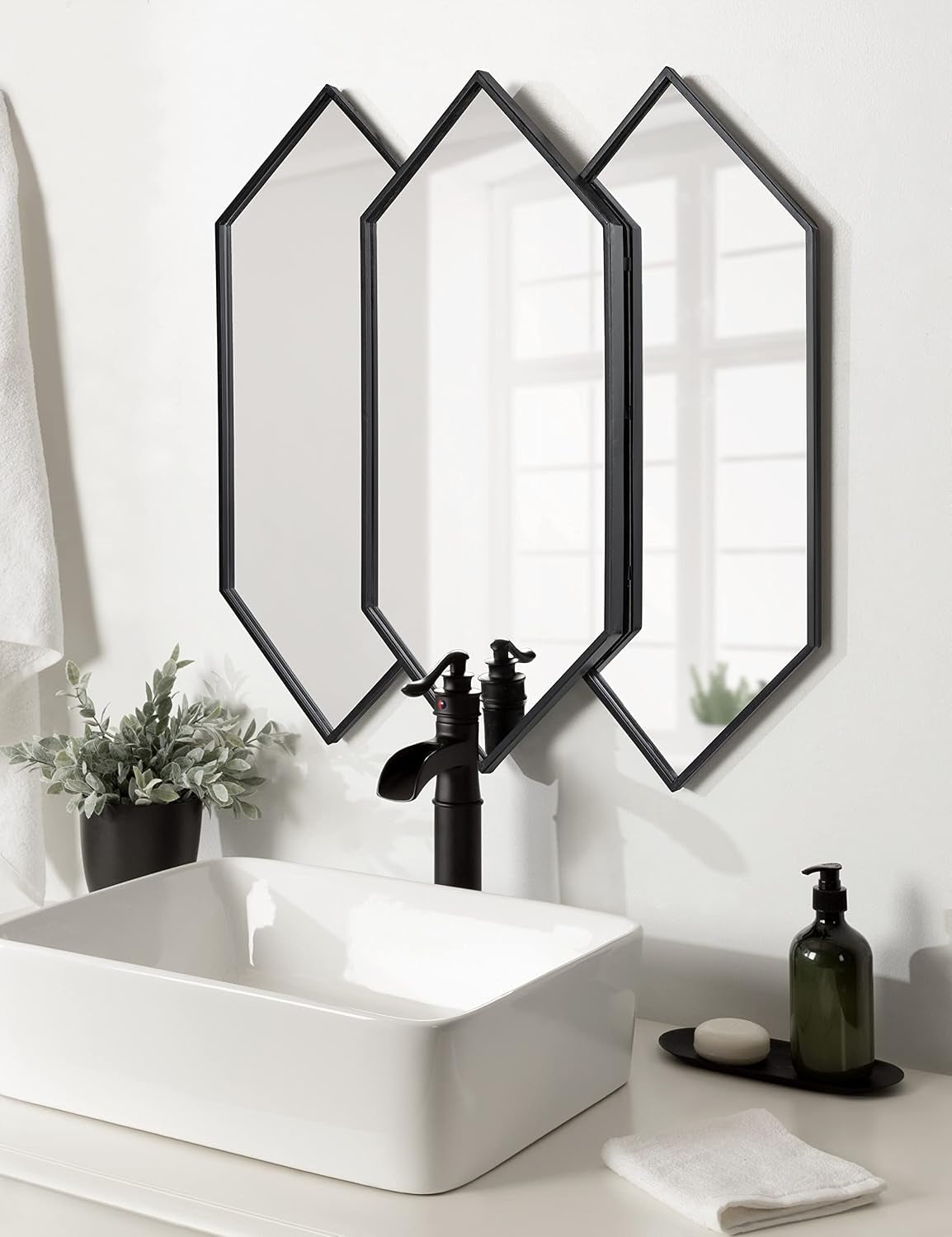 Diaz Stacked Wall Mirror; 28 X 27; Black; Decorative Dimensional Midcentury Modern Wall Decor with Geometric Shape and Symmetrical Design