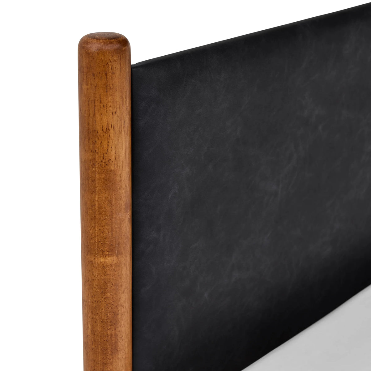 Greyson Queen Platform Bed, Black Faux Leather and Acorn Finish