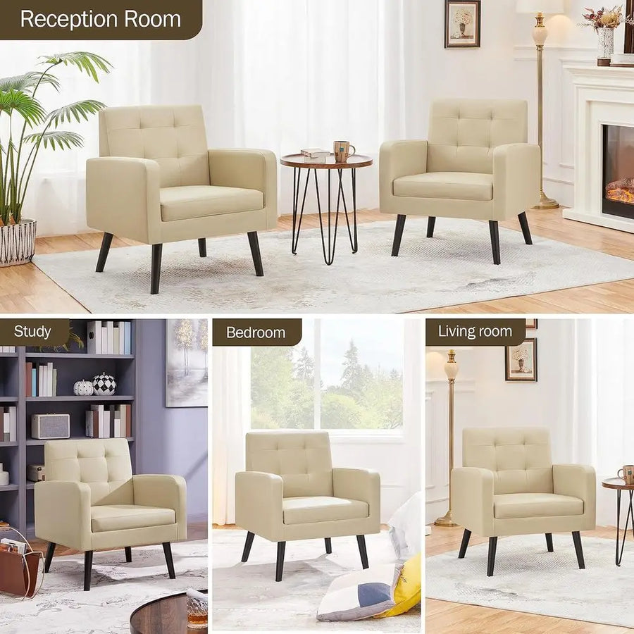 Dresden Collection | Sculptural Leather-Wrapped Vegan Leather Accent Chairs - showcasing full sculptural form and curated finish in a Mid-Century Modern living room setting.
