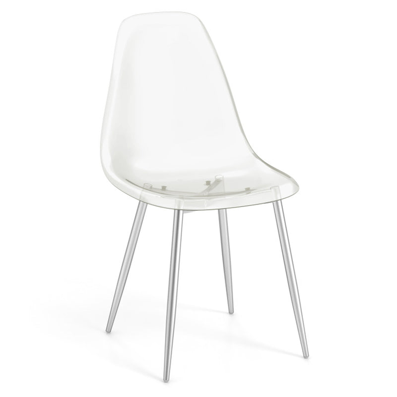Set of 4 Dining Chairs Modern Plastic Shell Side Chair with Clear Seat and Wood Legs