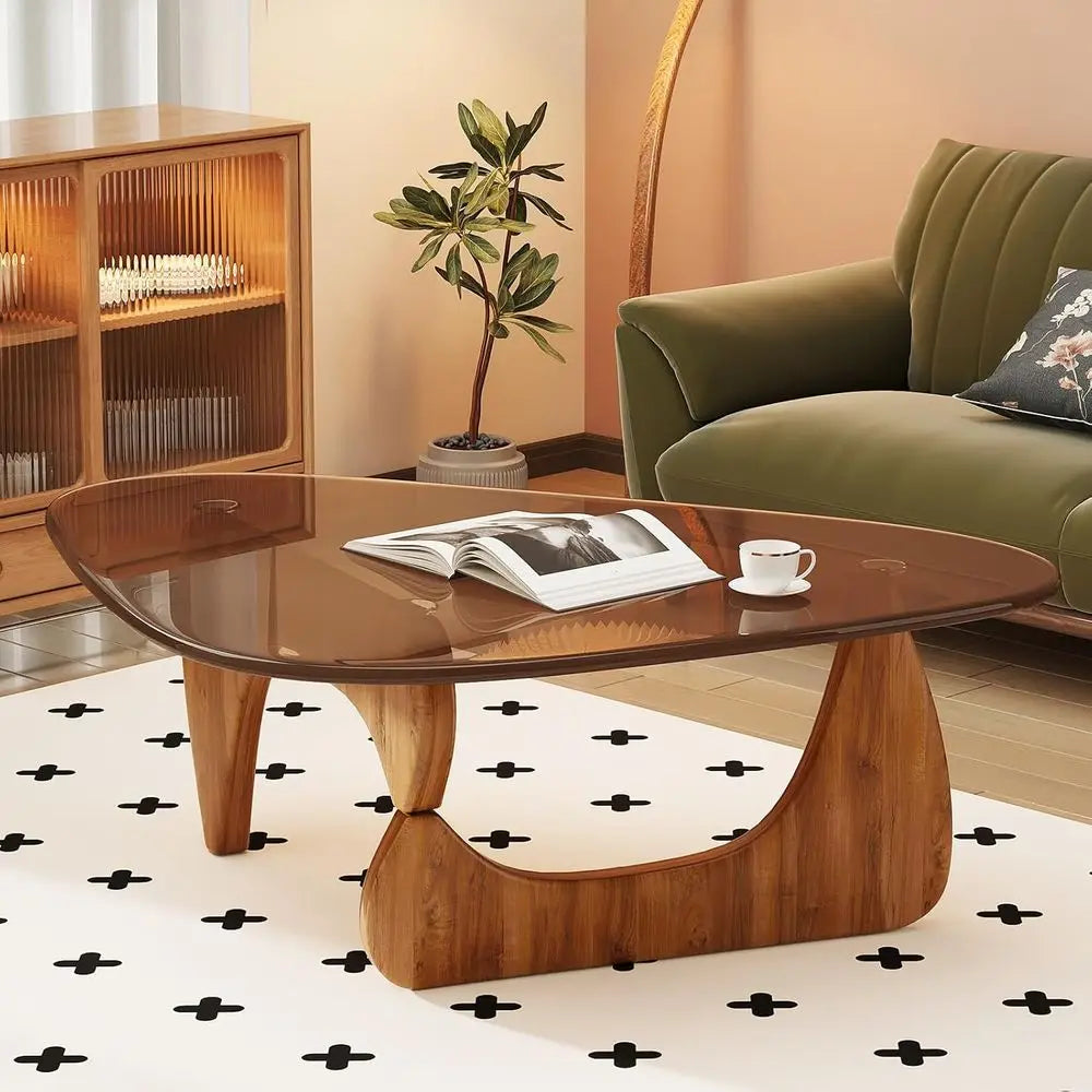 Dresden Collection | Tapered-Leg Atomic-Era Walnut Coffee Table - highlighting material texture and craftsmanship detail in a Mid-Century Modern living room setting.