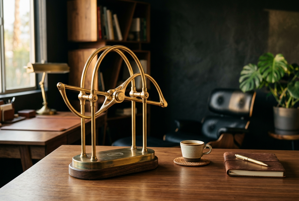 Brass Perpetual Motion Desk Sculpture | Infinity Swing