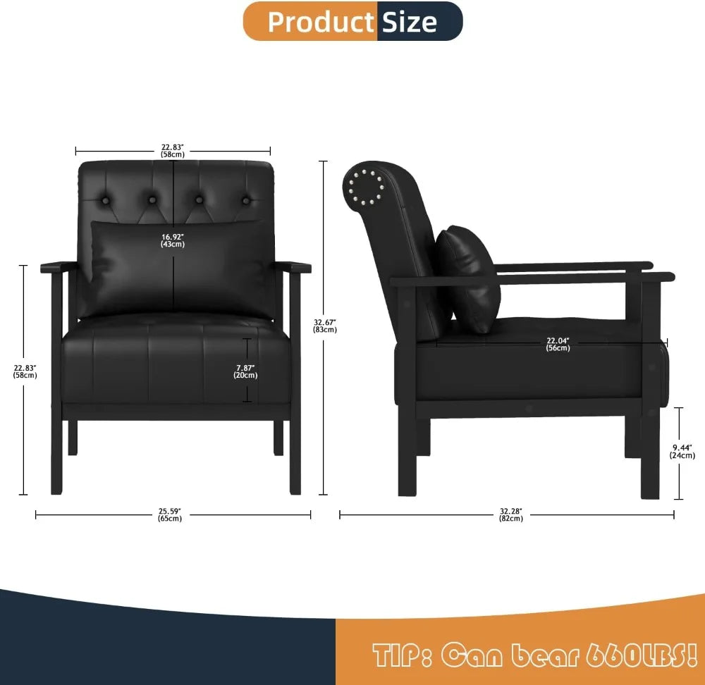 Ellington Collection | Floating Chrome-Detailed Obsidian Leather Accent Chair Set - captured in a curated lifestyle vignette in a Mid-Century Modern living room setting.