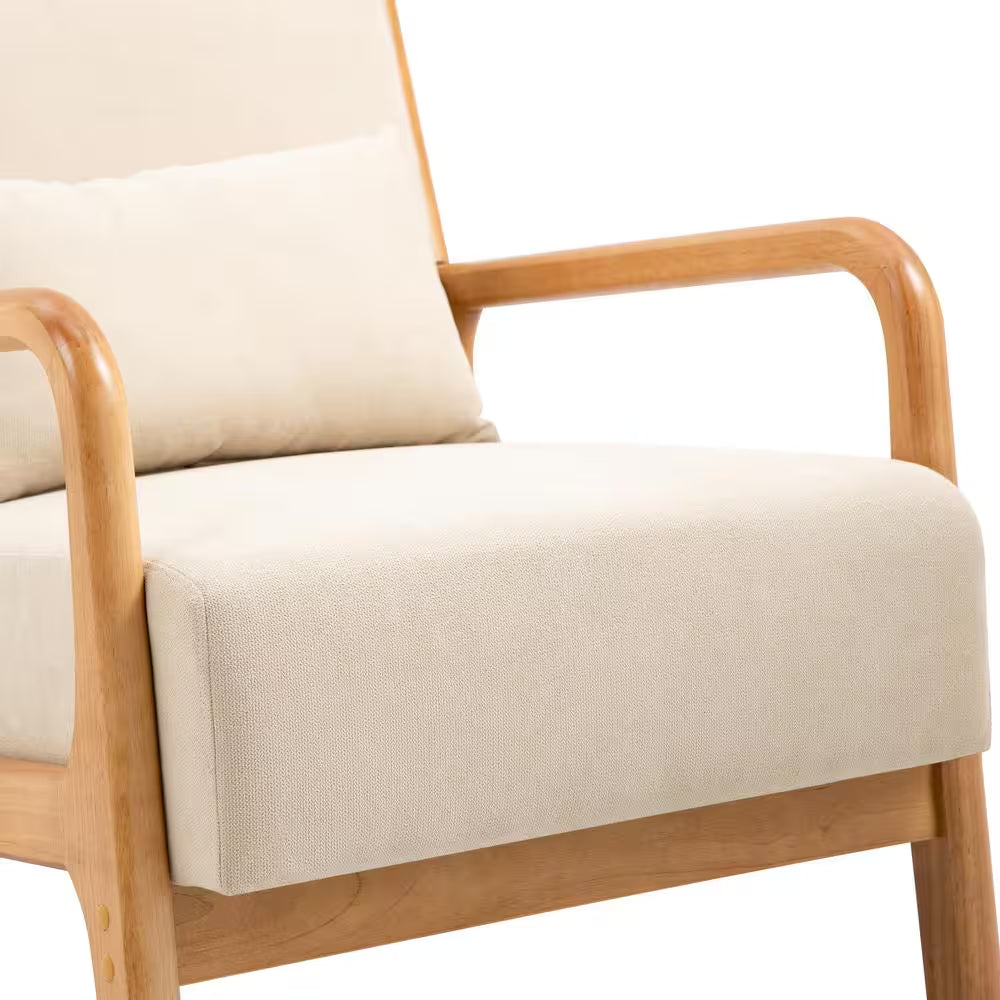 25.78 In. W Modern Beige Wood Frame Cotton and Linen Upholstered Accent Armchair (Set of 1)